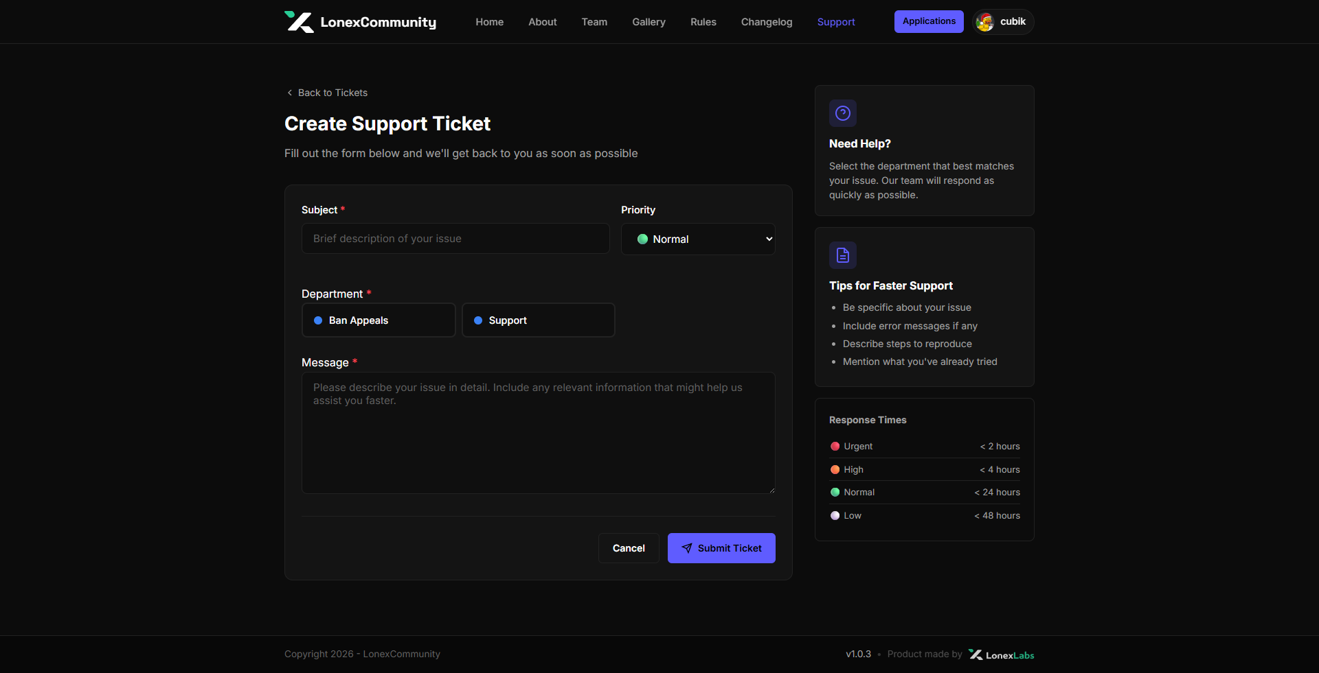 Creating a Ticket