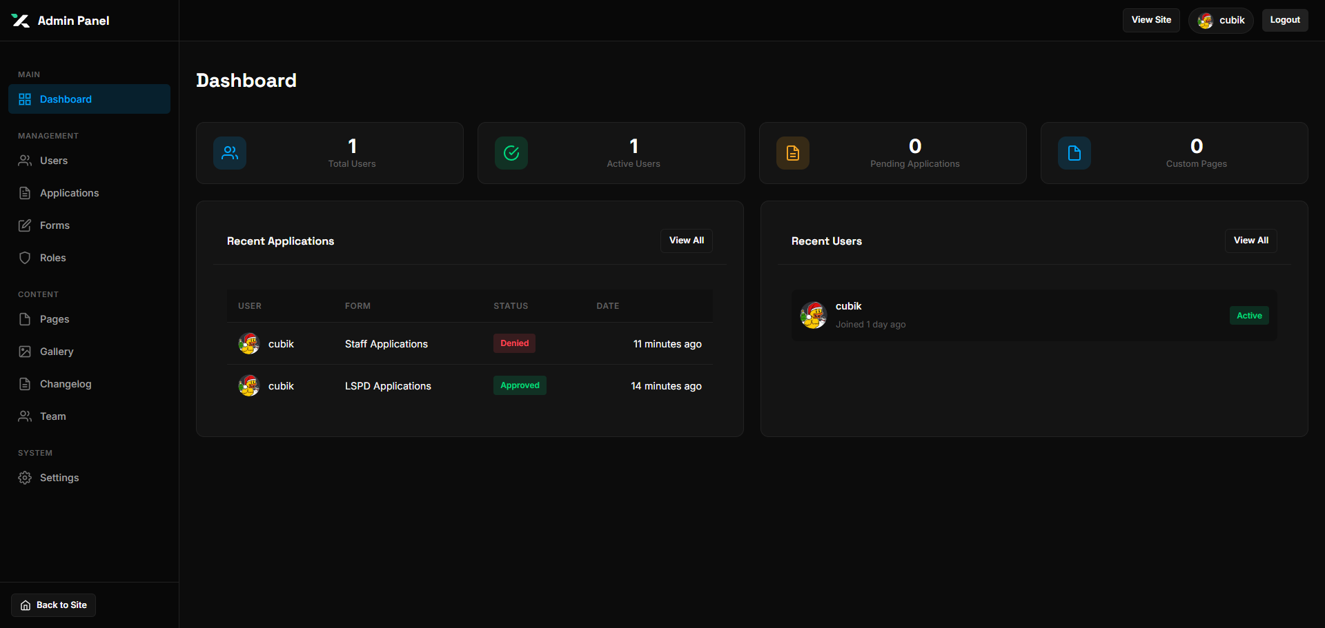 Admin Interface
