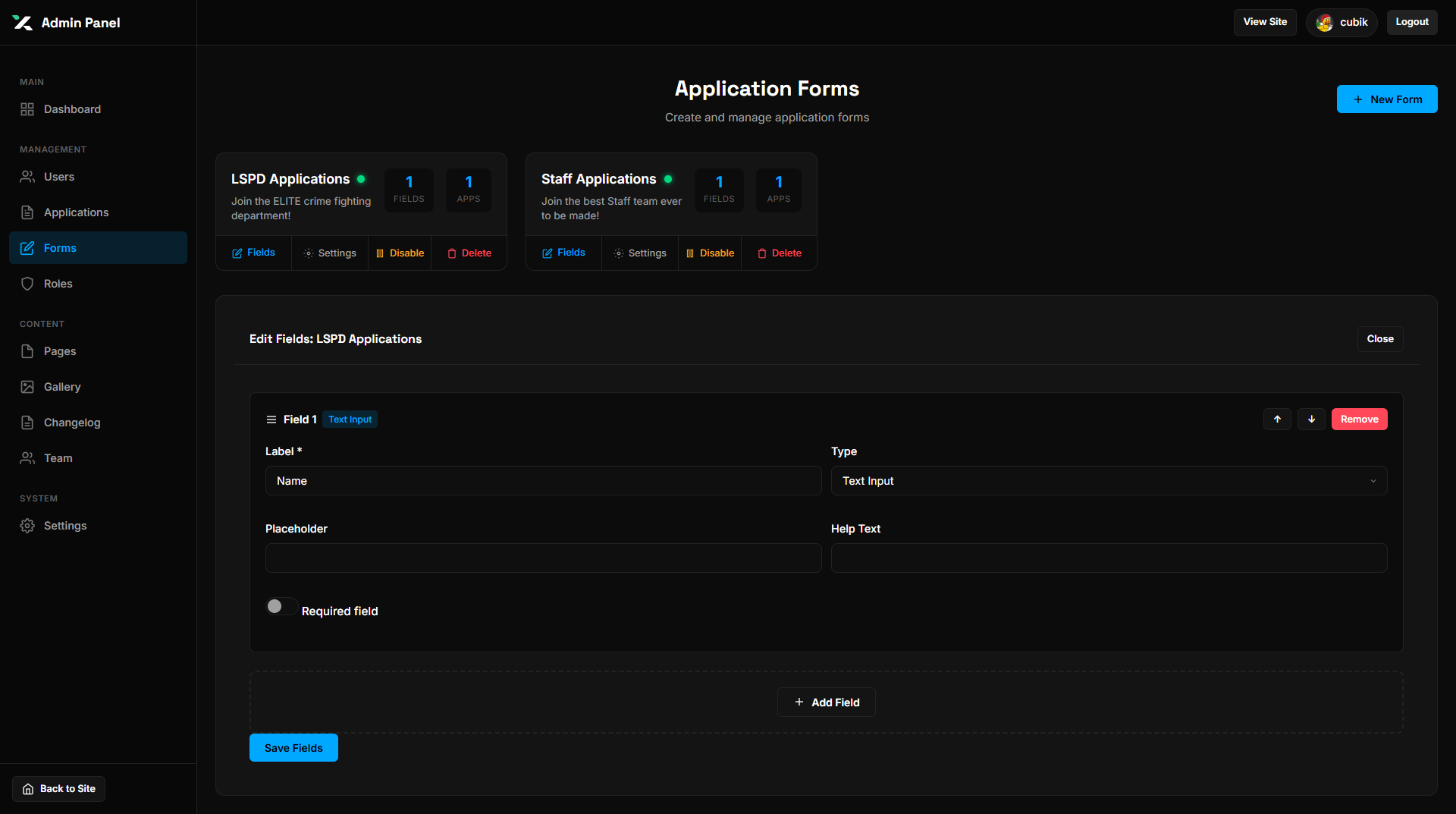 Create/Edit Applications