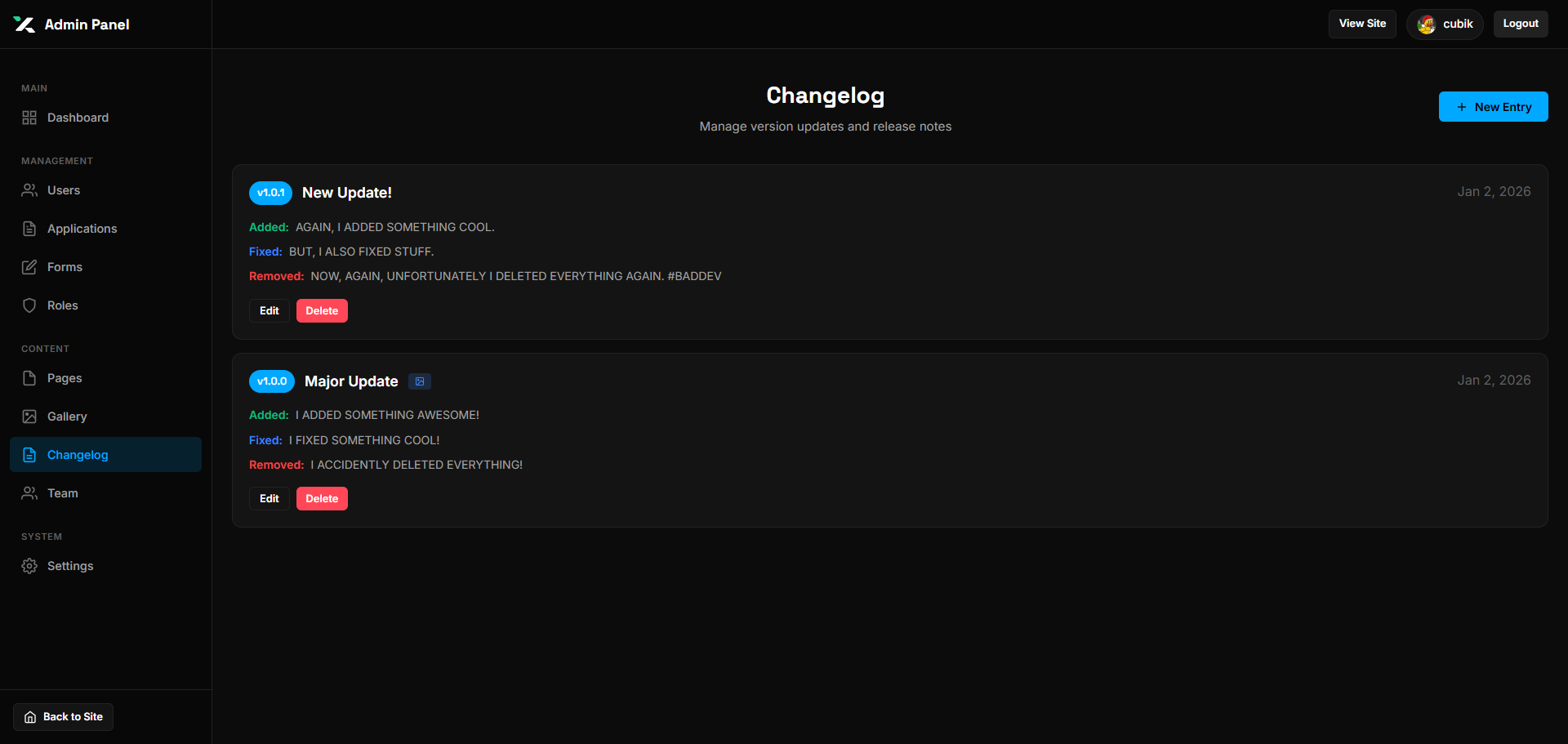 Changelog Management