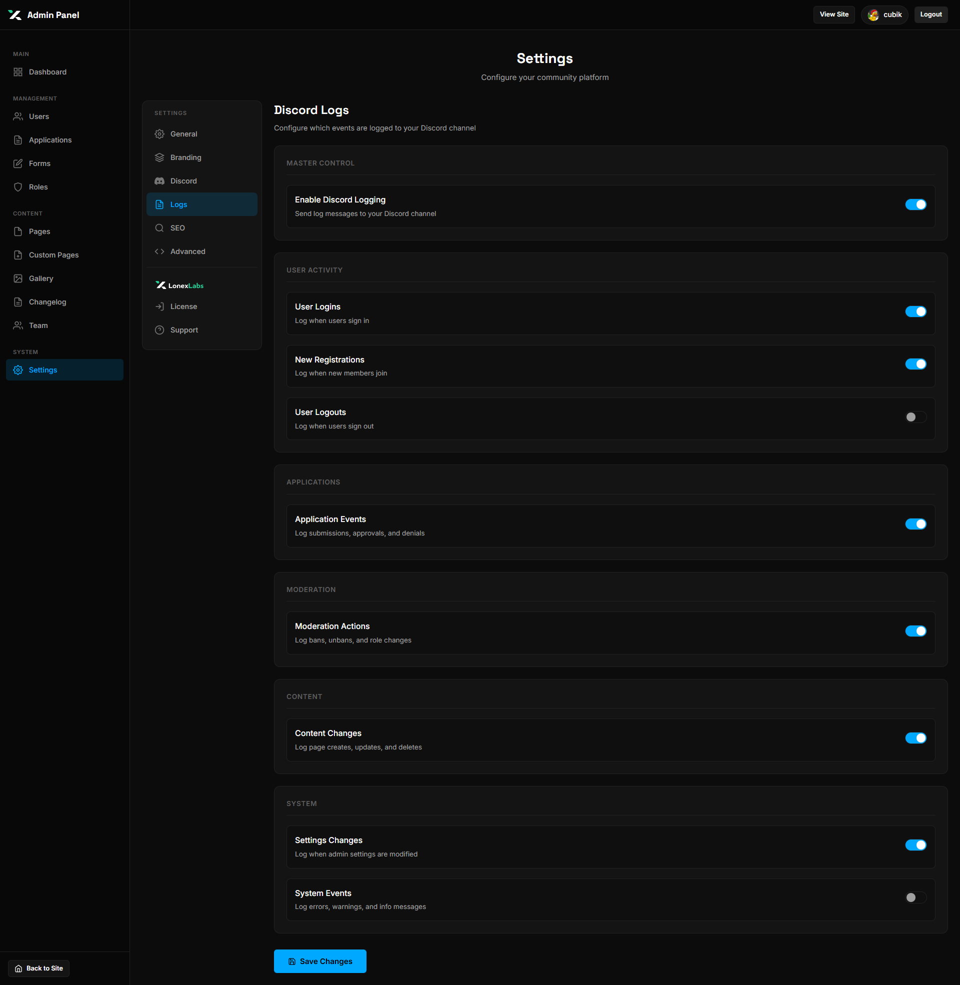 Admin Settings